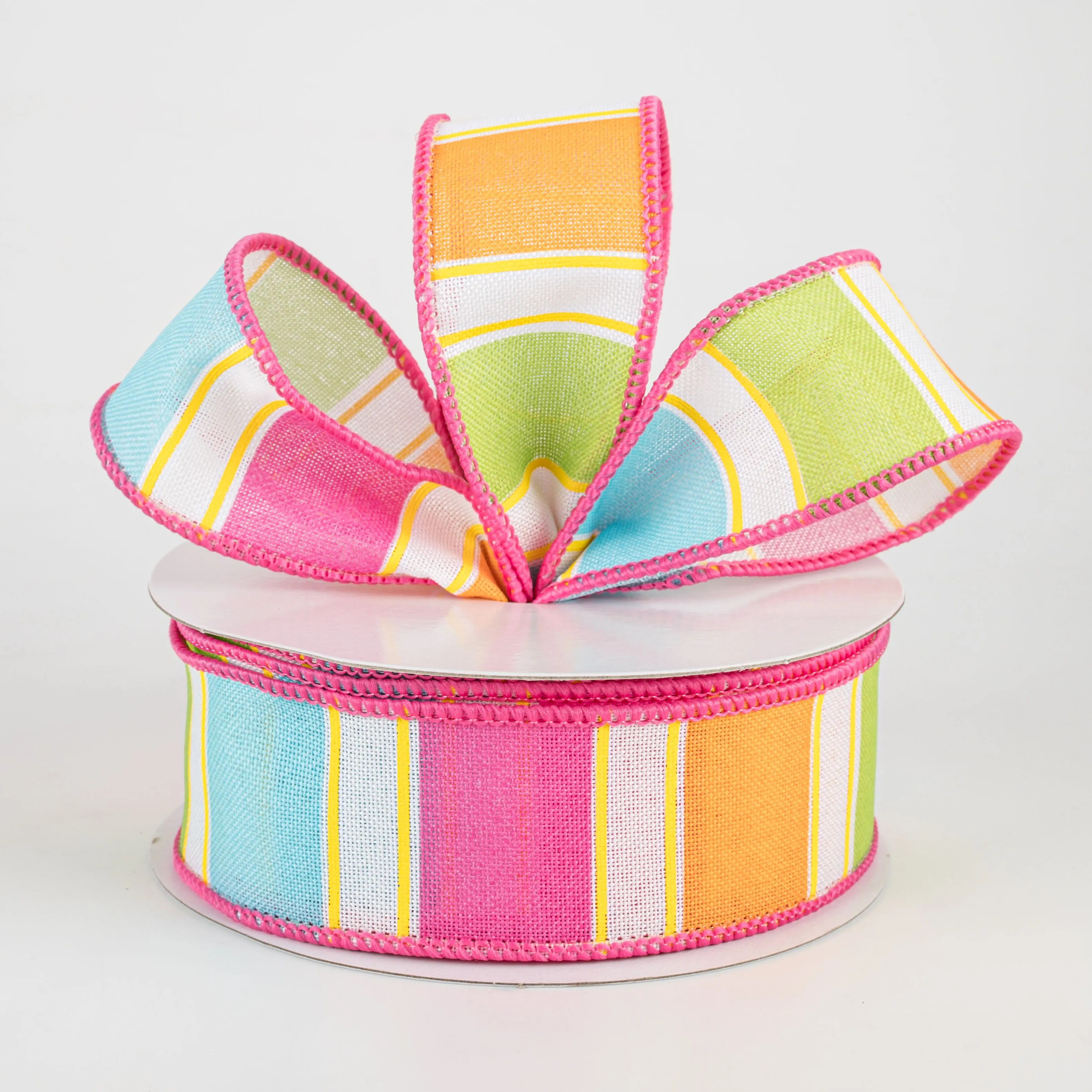 1.5" Bold Stripes Ribbon: White, Pink, Orange, Green, Yellow (10 Yards)