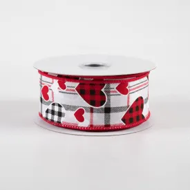1.5" Check Hearts On Plaid Ribbon: White (10 Yards)