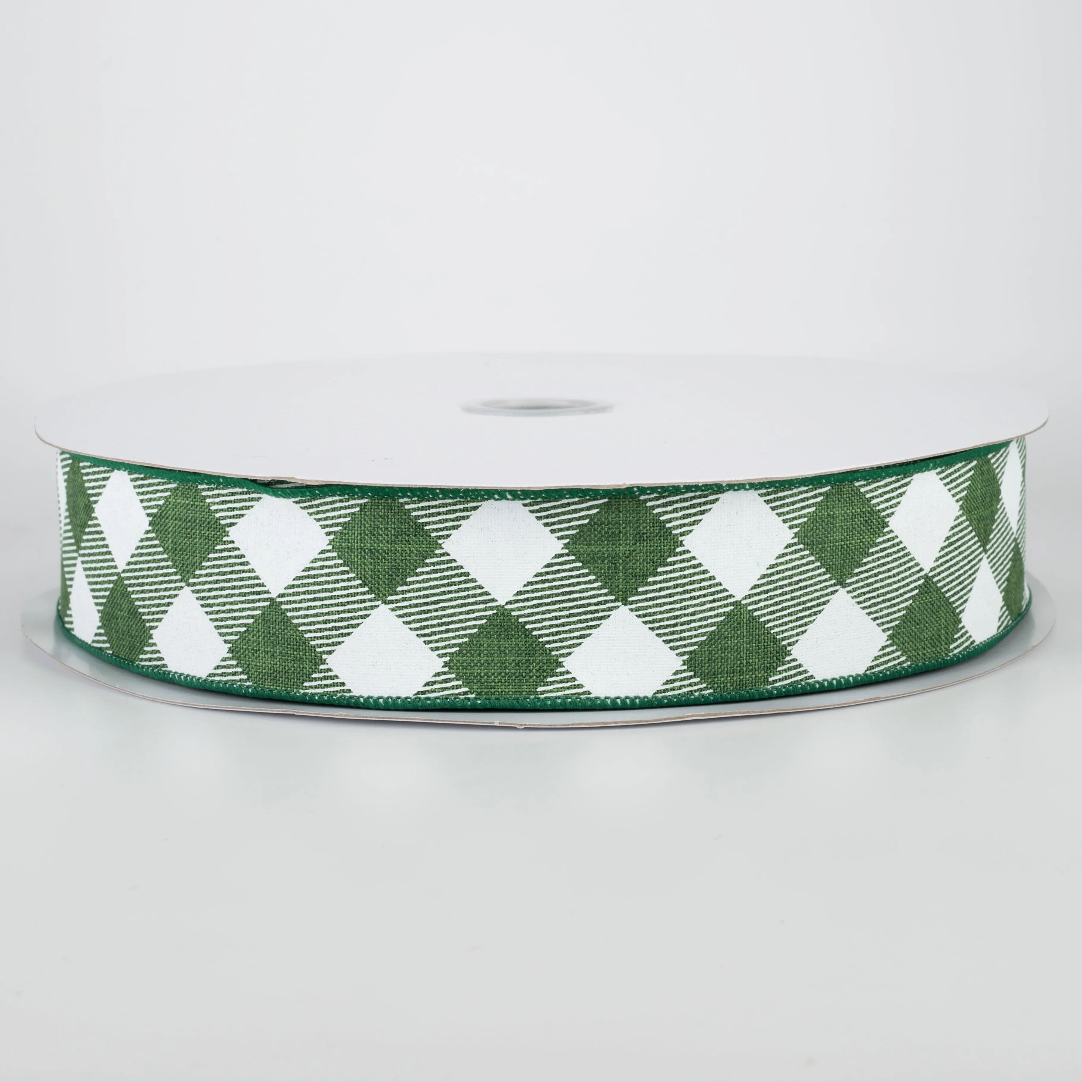 1.5" Diagonal Check Ribbon: Emerald Green & White (50 Yards)
