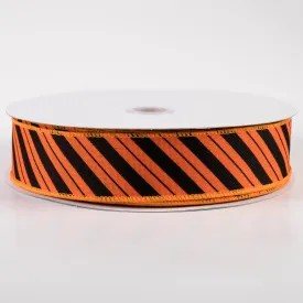 1.5" Diagonal Line Ribbon: Orange & Black (50 Yards)