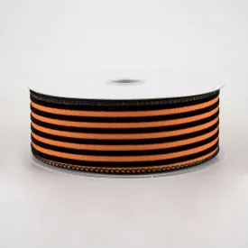 1.5" Flocked Thin Cabana Stripe Ribbon: Orange & Black (10 Yards)