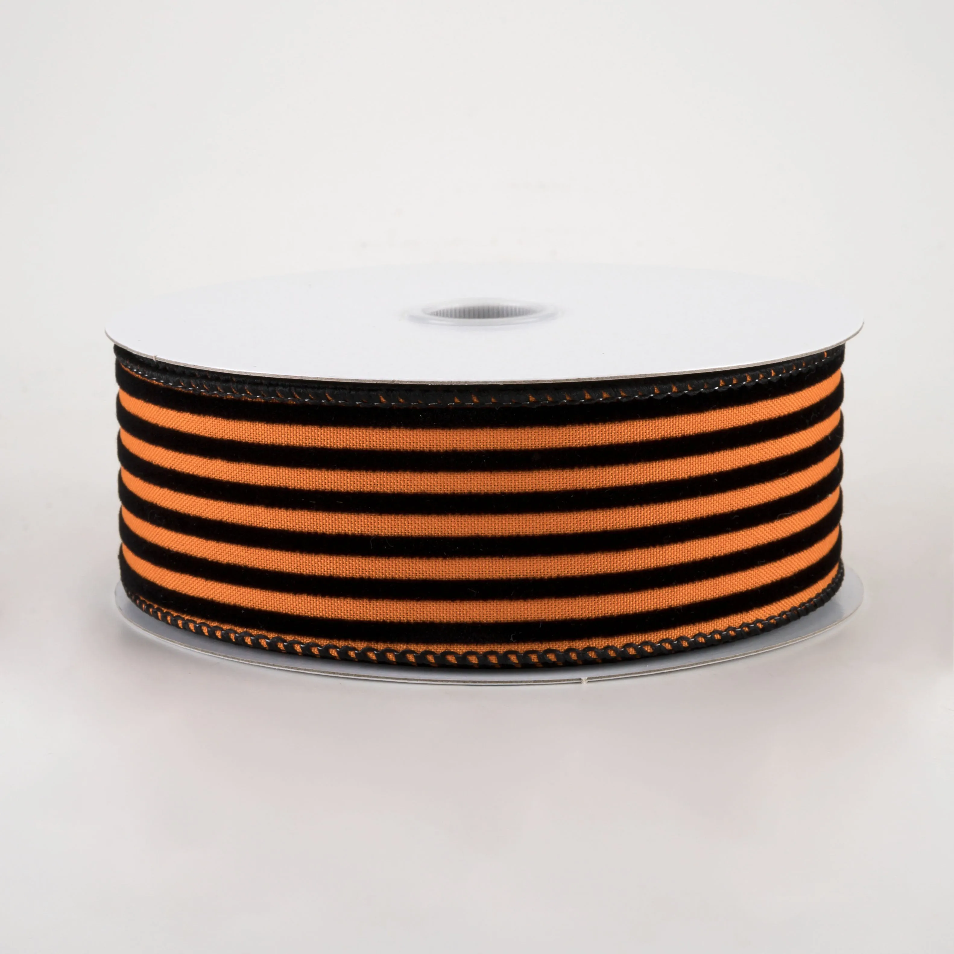 1.5" Flocked Thin Cabana Stripe Ribbon: Orange & Black (10 Yards)