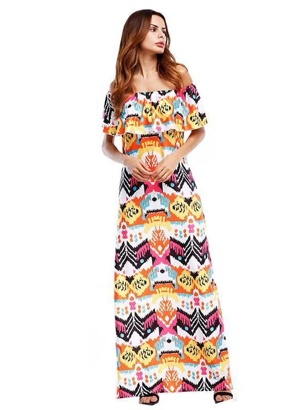 Bohemia Printed Falbala Off-the-shoulder Maxi Dress