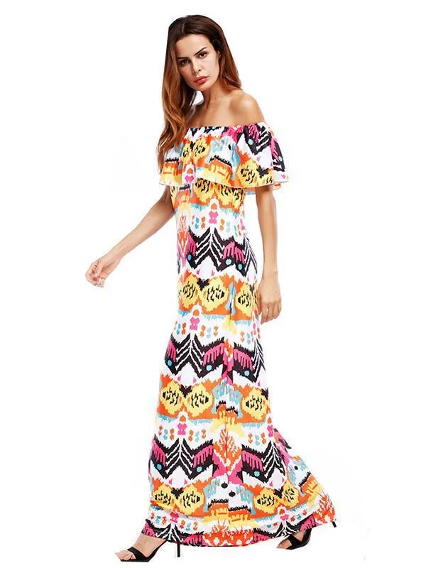 Bohemia Printed Falbala Off-the-shoulder Maxi Dress