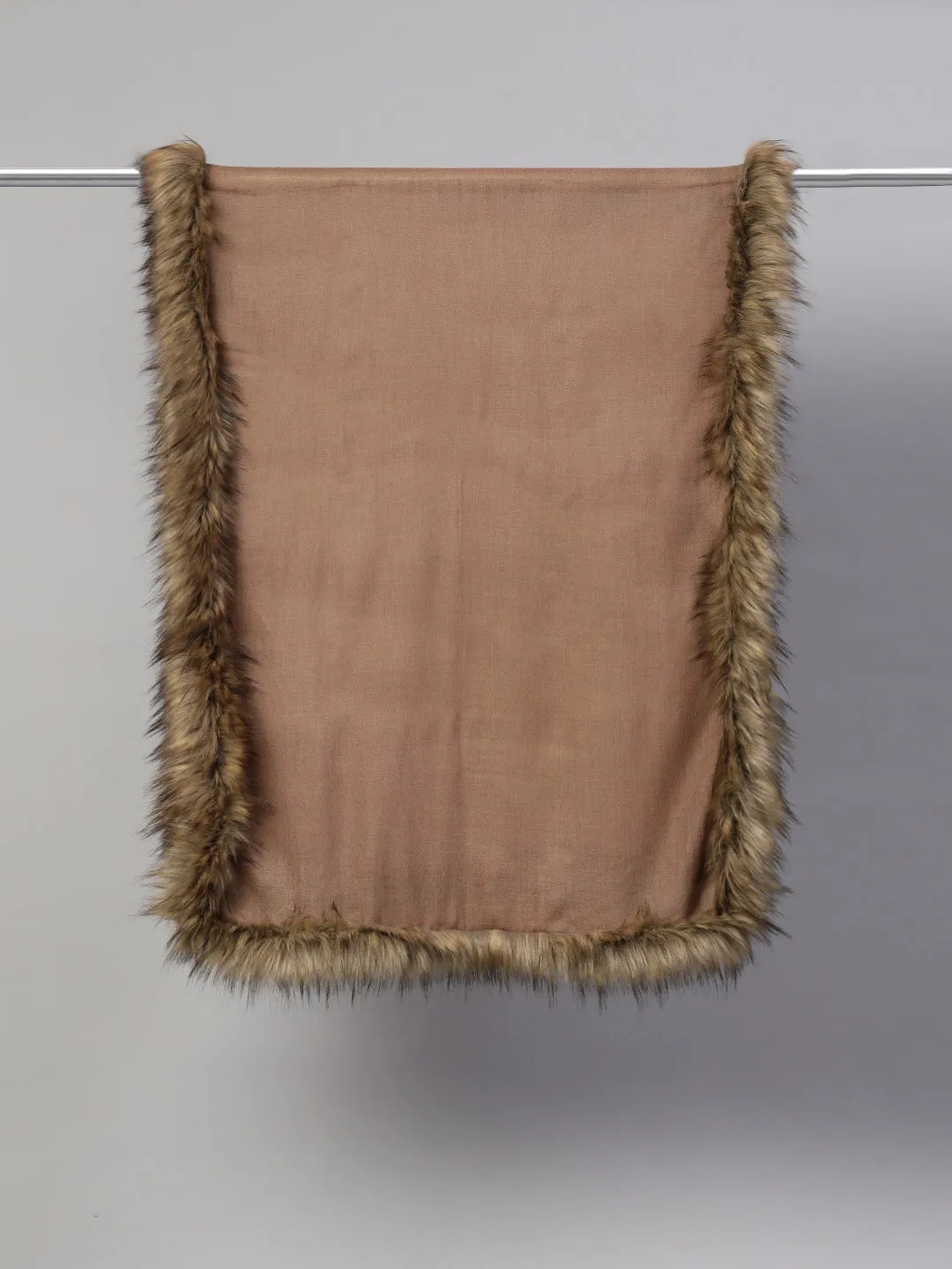 Brown Wool shawl with fur, fur shawl online