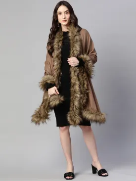 Brown Wool shawl with fur, fur shawl online