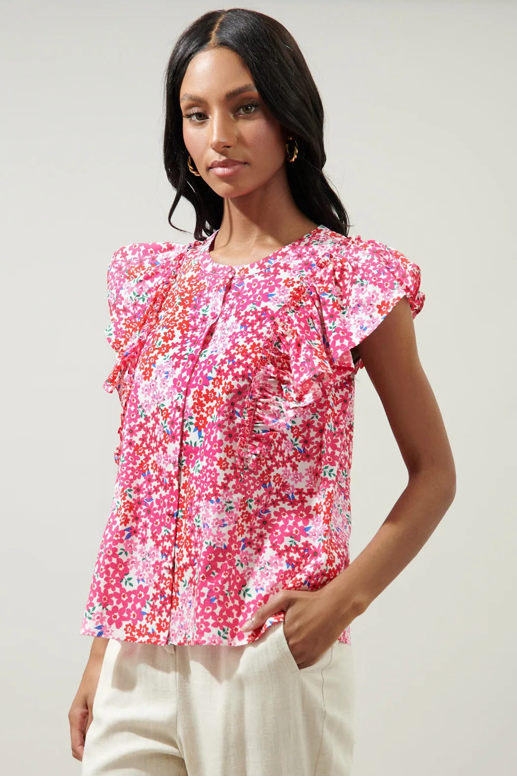 Caicos Floral Vance Button Front Blouse