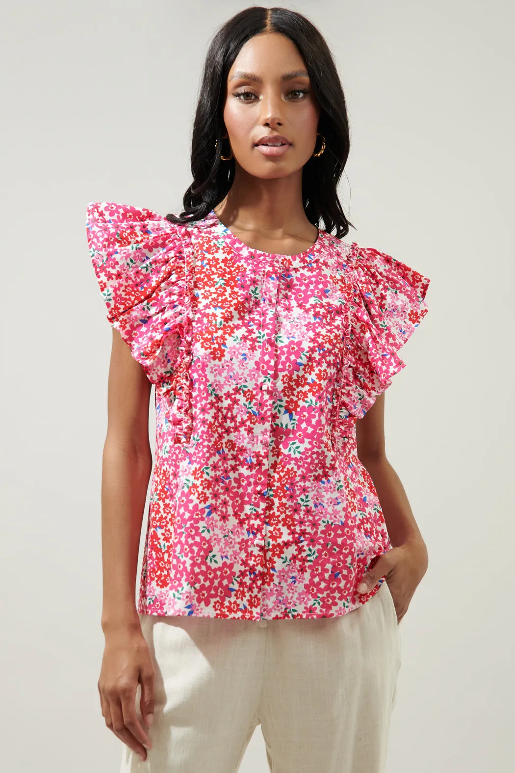 Caicos Floral Vance Button Front Blouse