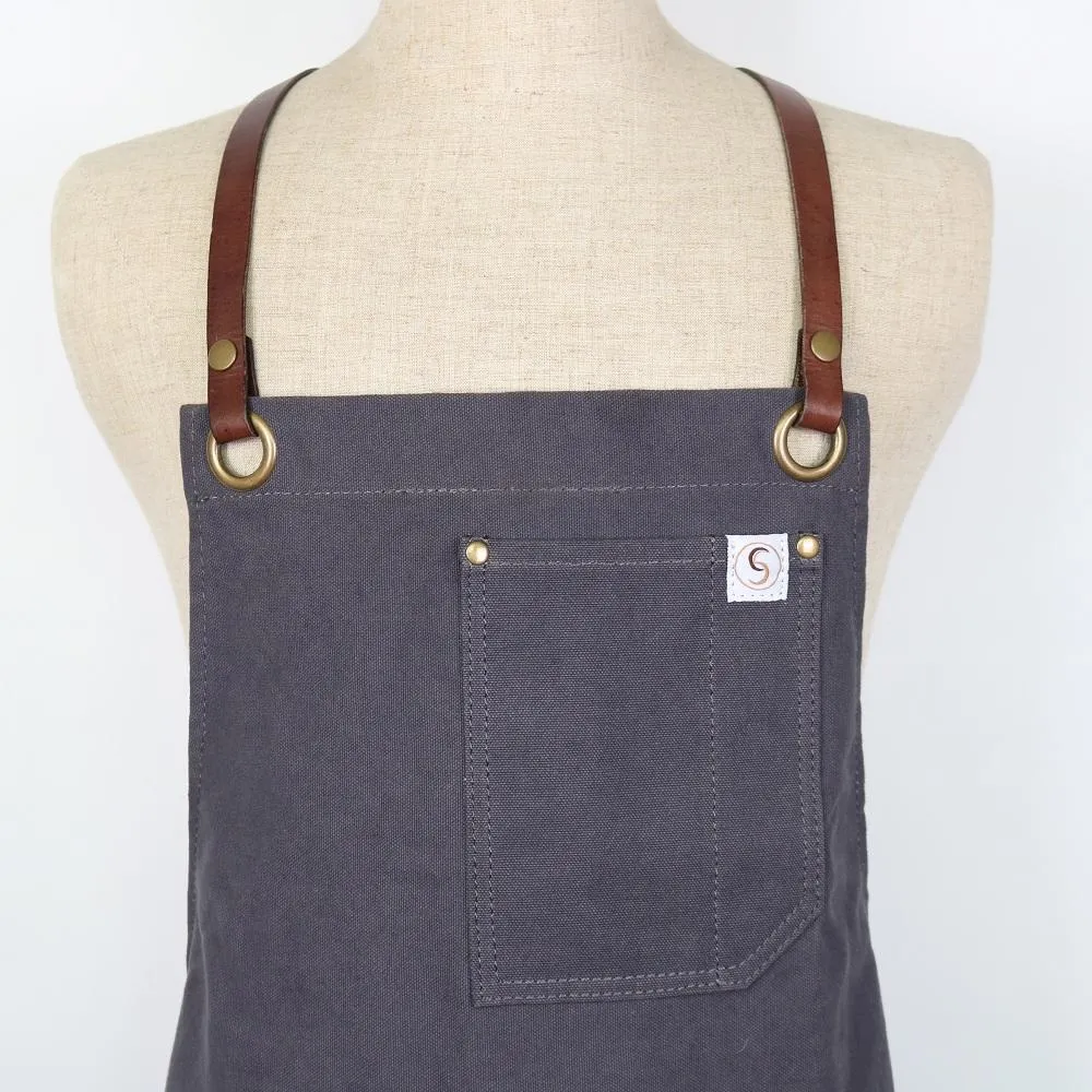 Chef's Satchel LEATHER STRAP WAXED CANVAS APRONS - Dark Blue