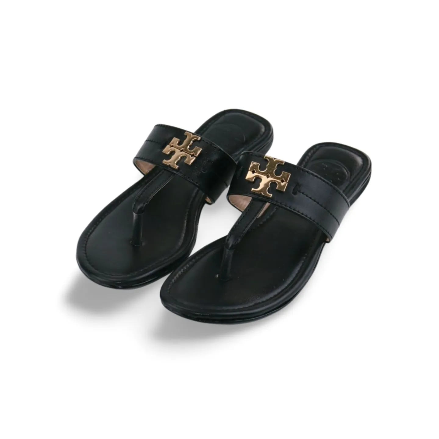Chic Women's Flat Thong Sandals with Gold Logo