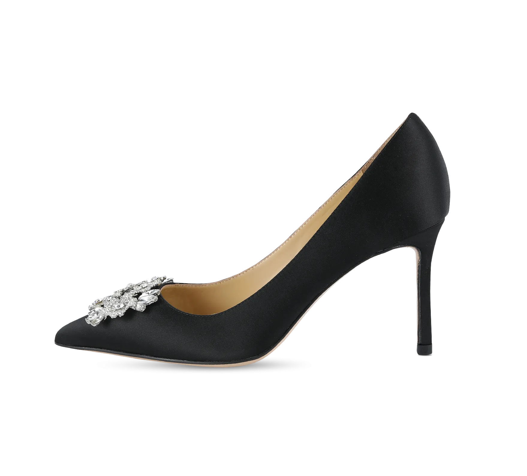 Crystal Buckle Satin Pumps