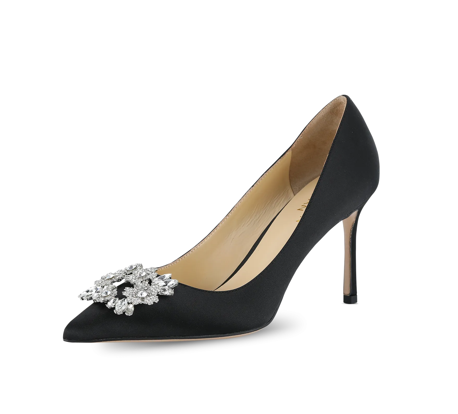 Crystal Buckle Satin Pumps