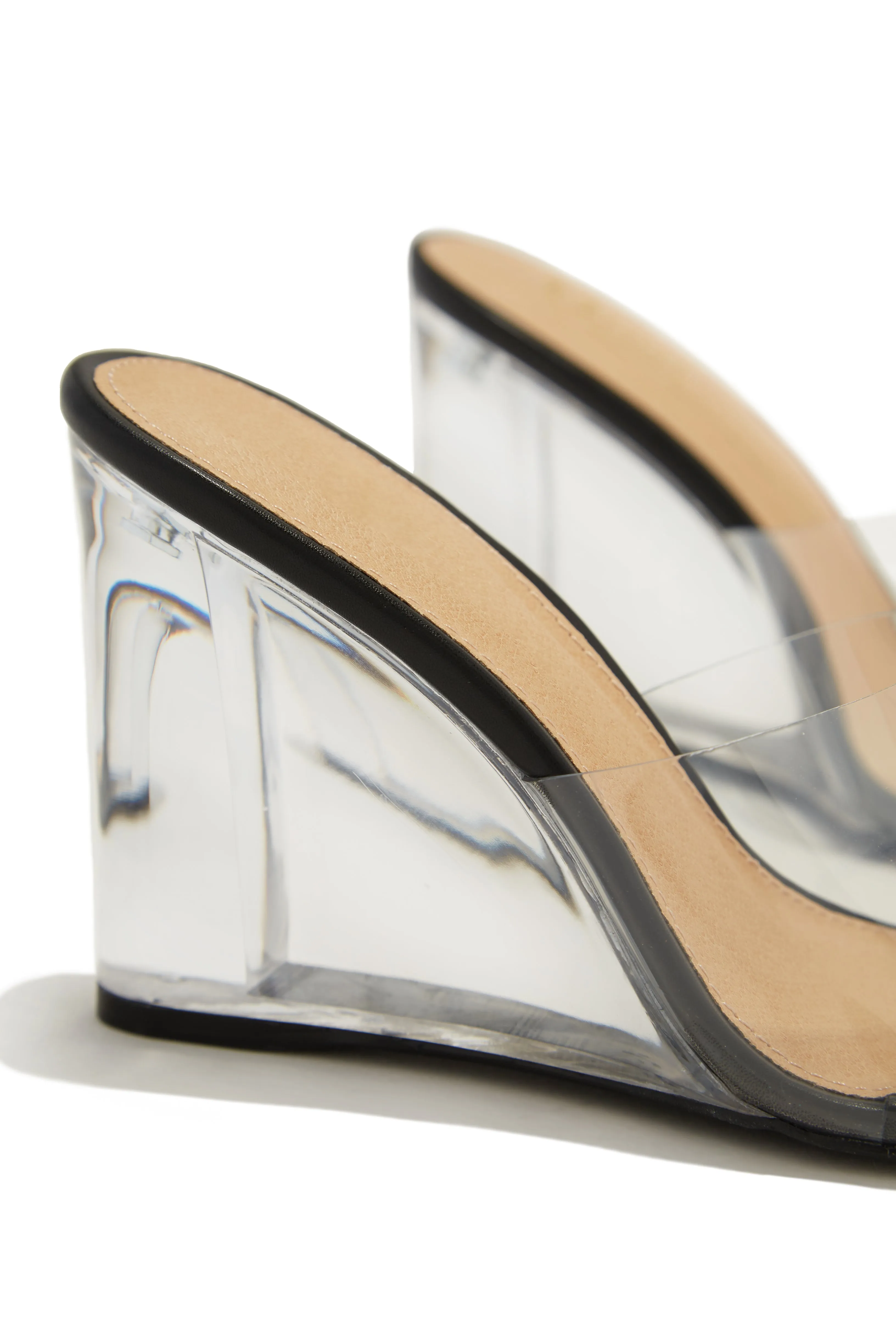 Devica Clear Wedge Heel Mules - Black