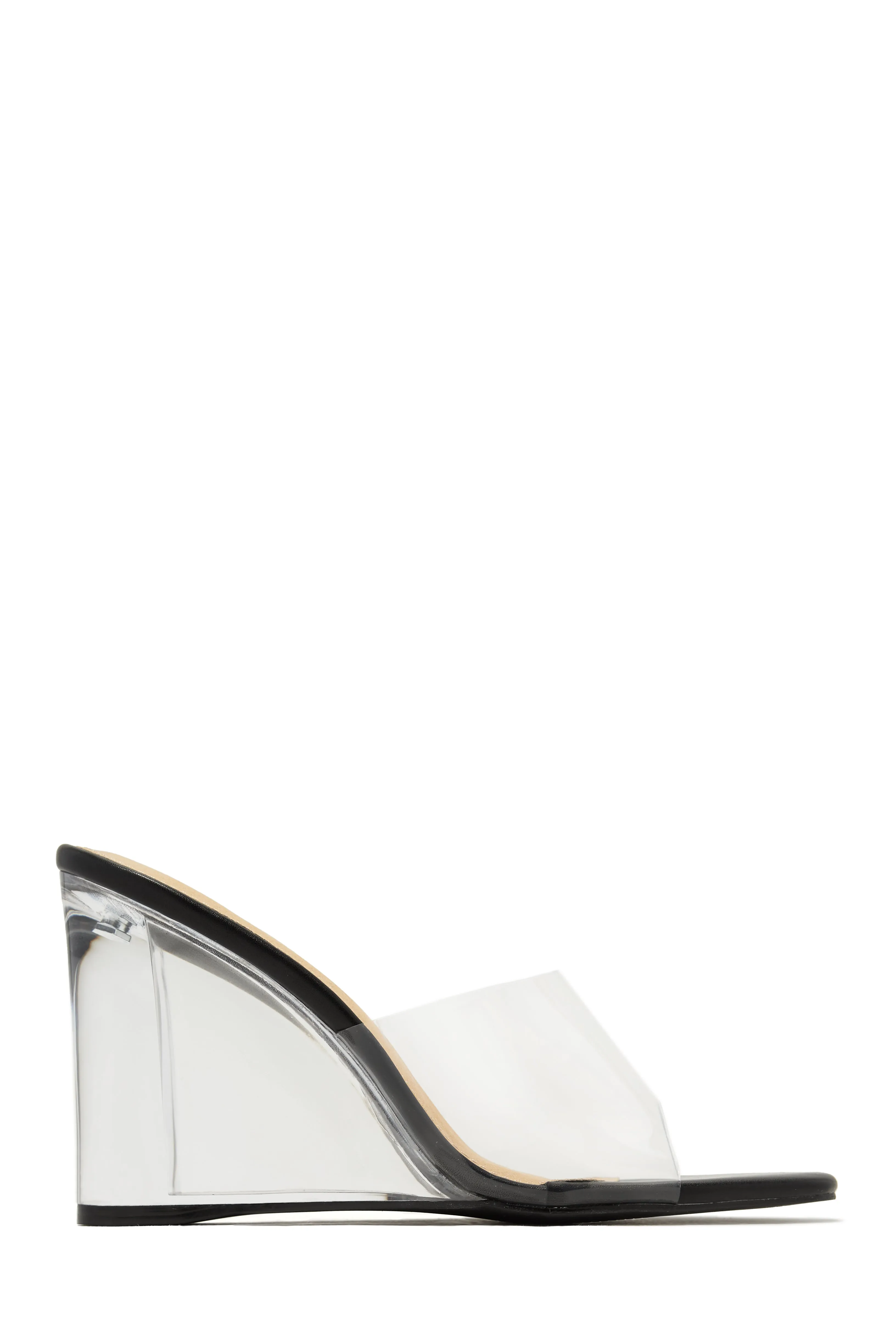 Devica Clear Wedge Heel Mules - Black