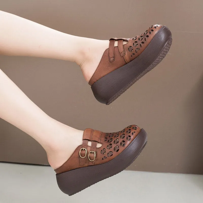 Double Buckles Summer Hollow Wedge Slippers