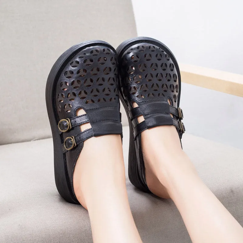 Double Buckles Summer Hollow Wedge Slippers