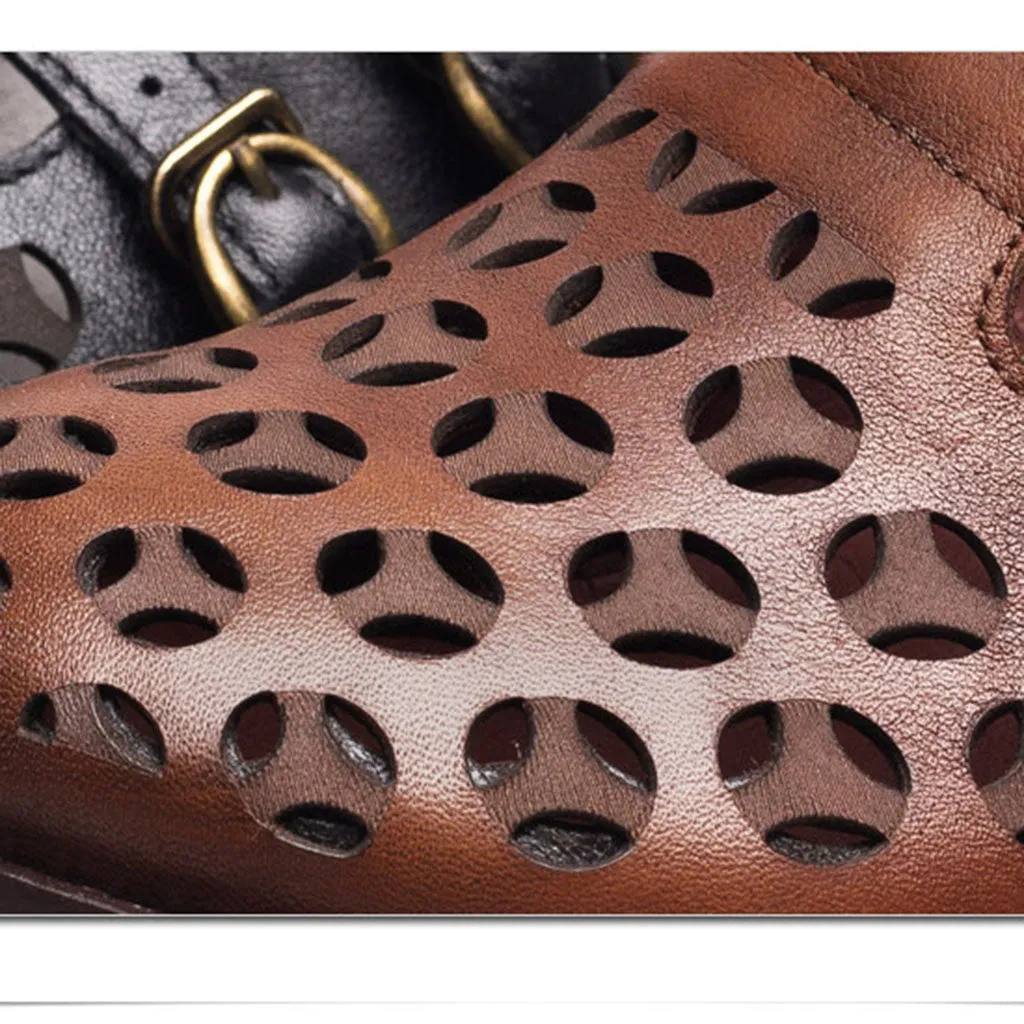 Double Buckles Summer Hollow Wedge Slippers