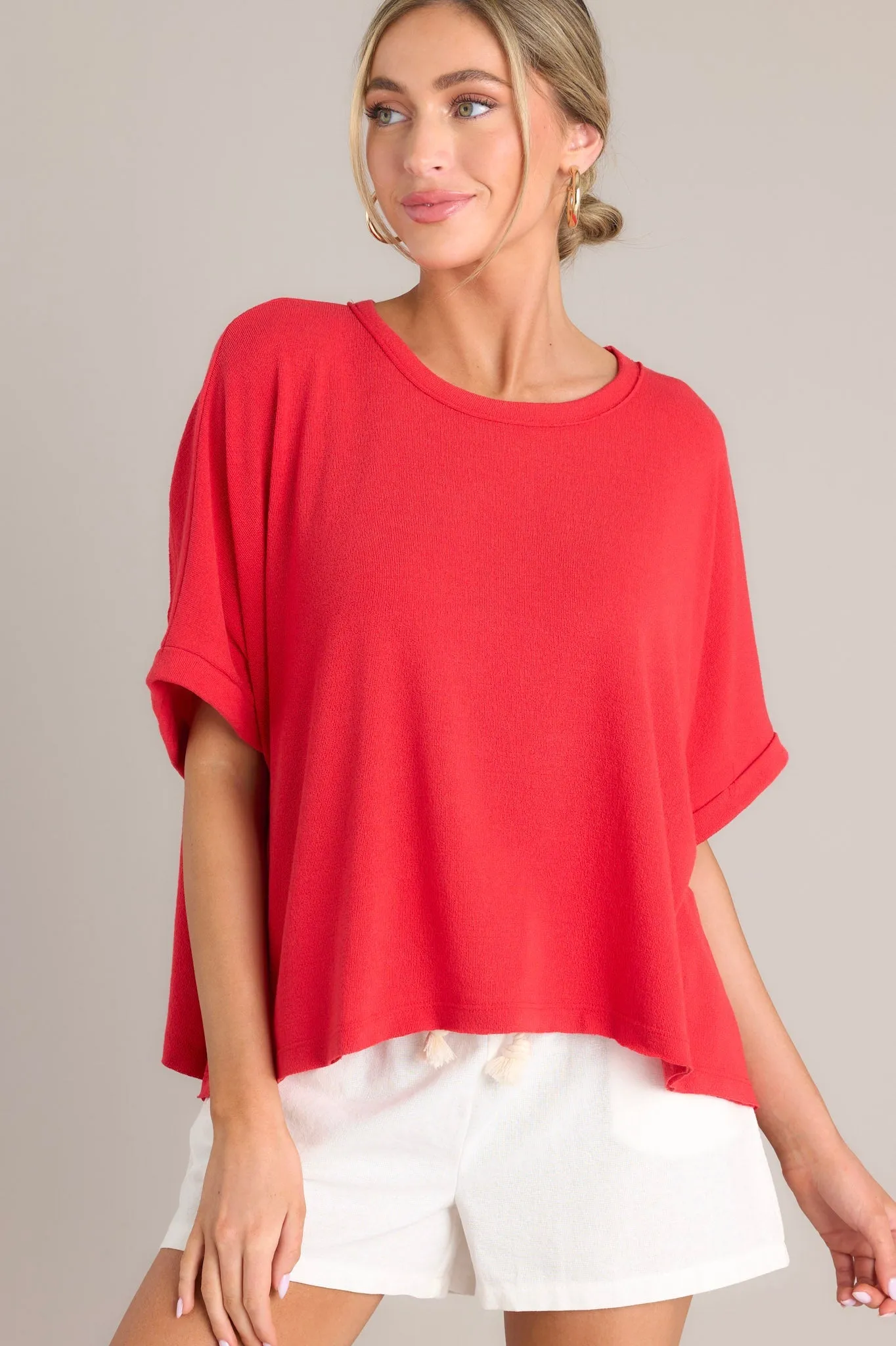 Echoes Of The Heart Tomato Red Dolman Top