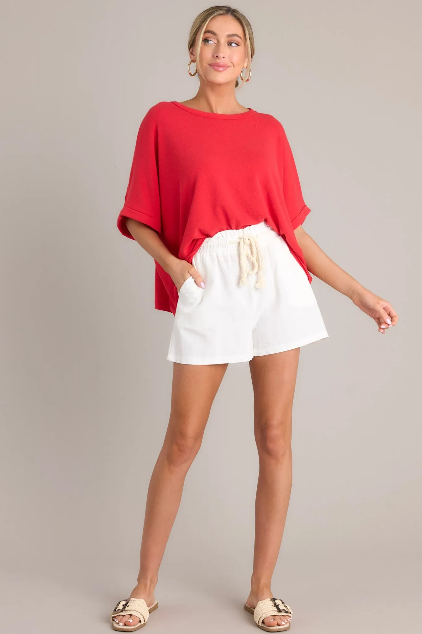 Echoes Of The Heart Tomato Red Dolman Top