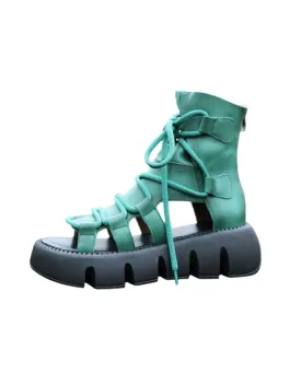 Front Lace-up Open-Toe Platform Sandals Boots