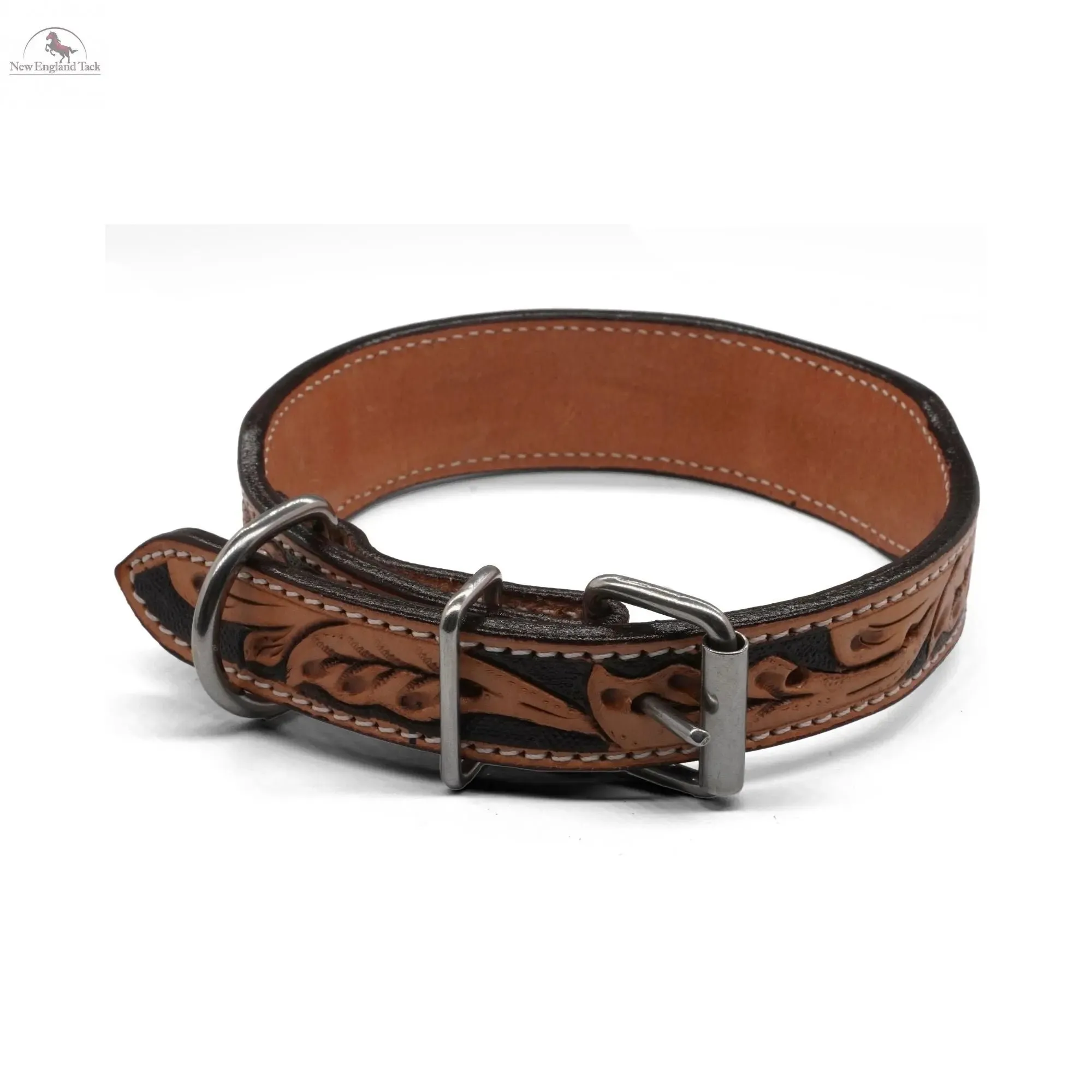 Handcrafted Argentinian Leather Dog Collar with Floral Tooling - Premium Quality