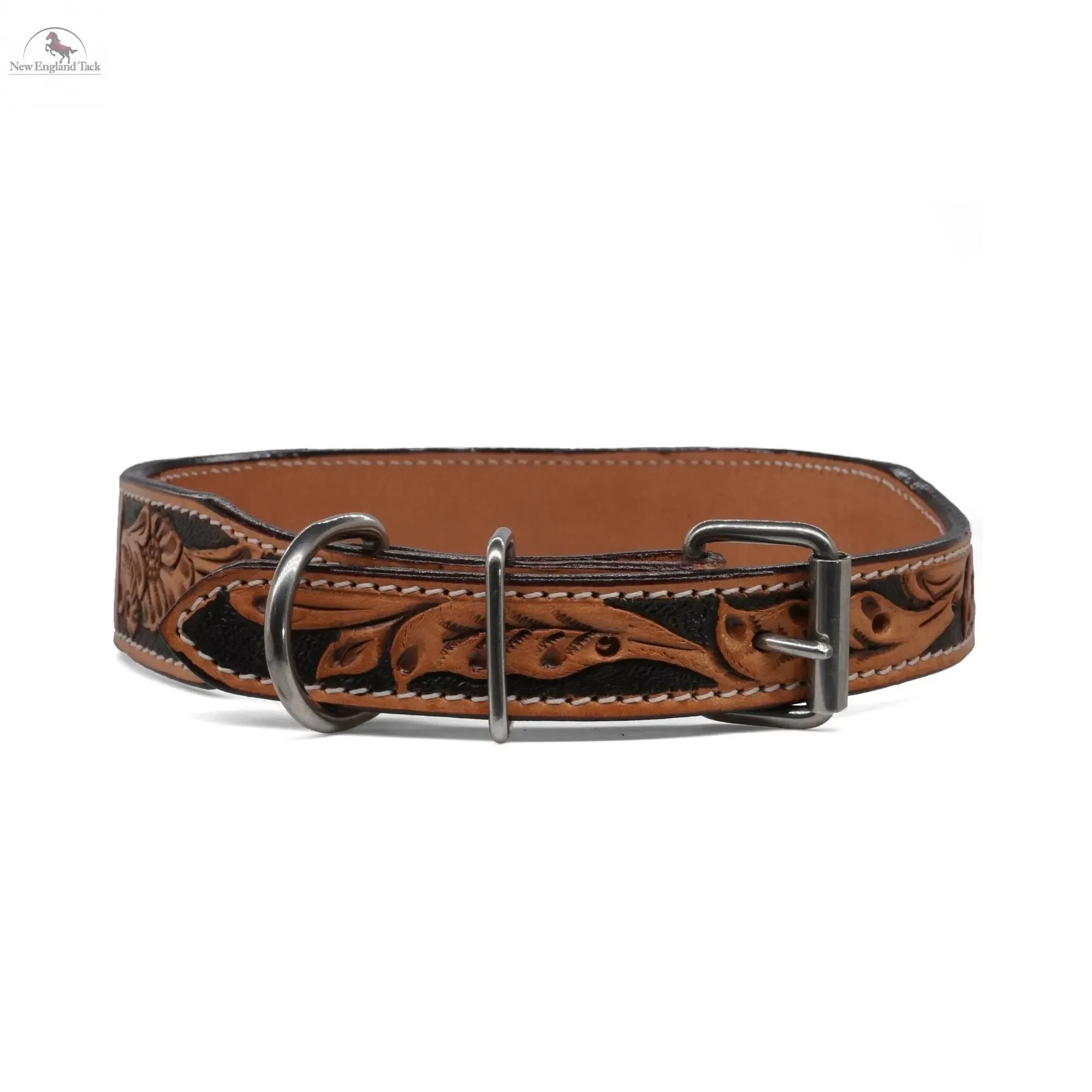 Handcrafted Argentinian Leather Dog Collar with Floral Tooling - Premium Quality
