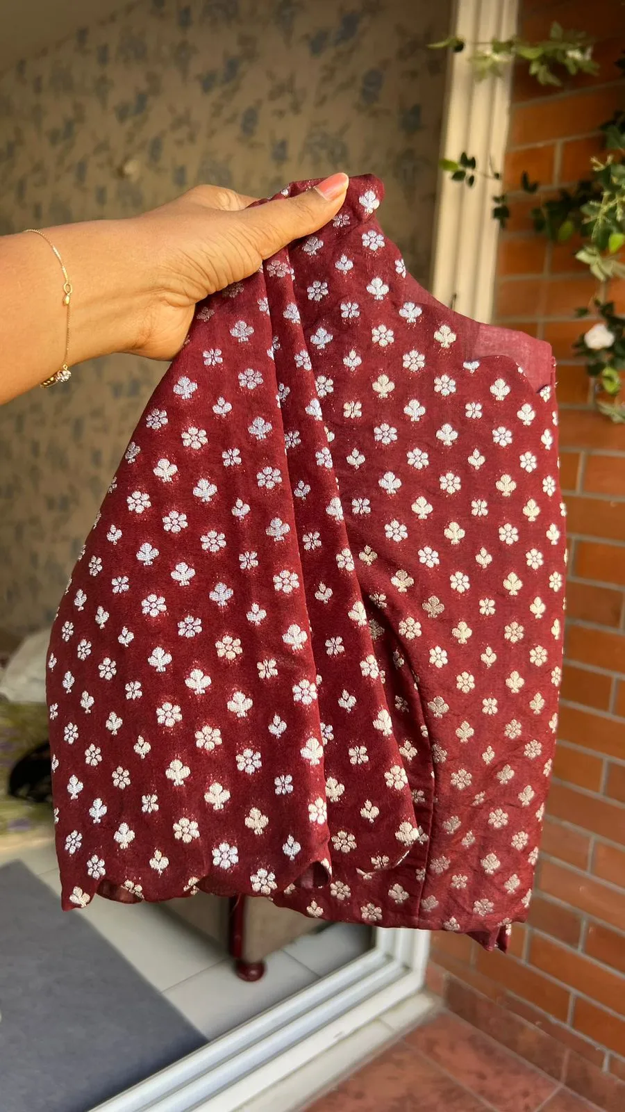 Maroon georgette saree with banarasi blouse