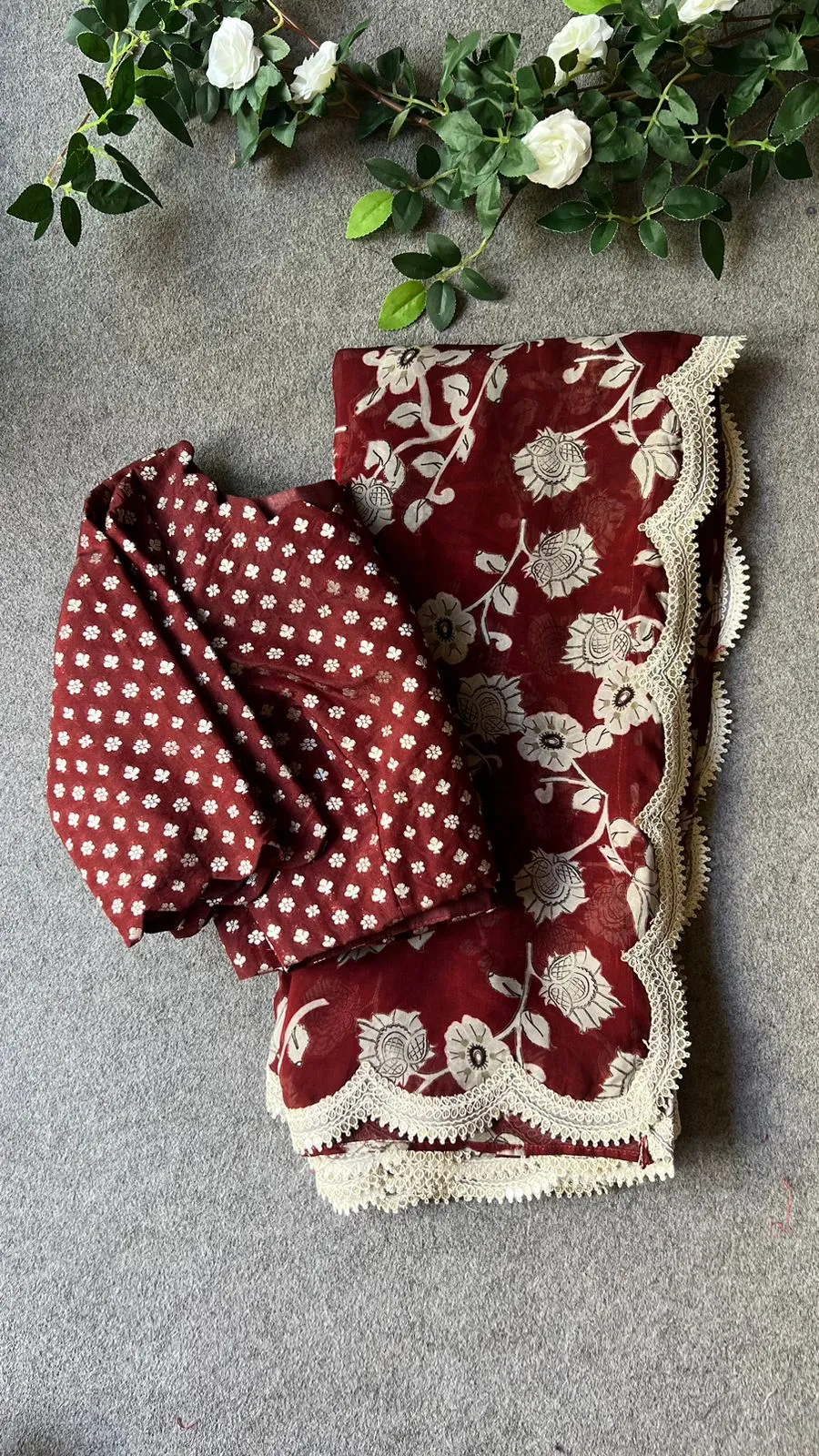 Maroon georgette saree with banarasi blouse