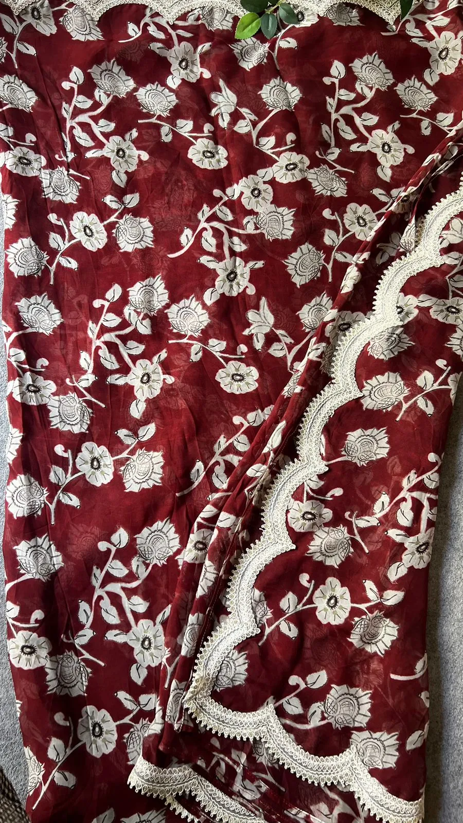 Maroon georgette saree with banarasi blouse