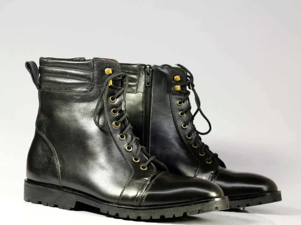 Men's Handmade Black Cap Toe Leather Ankle Boots, Men Designer Boots