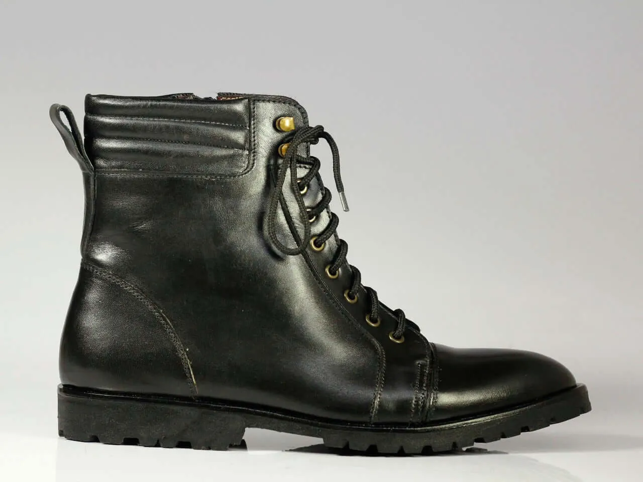 Men's Handmade Black Cap Toe Leather Ankle Boots, Men Designer Boots