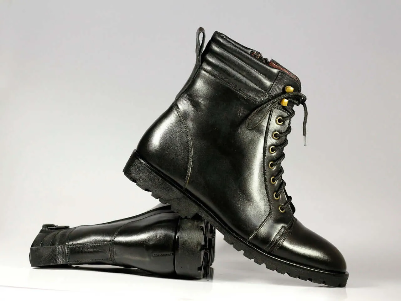 Men's Handmade Black Cap Toe Leather Ankle Boots, Men Designer Boots