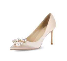 Pearl Buckle Satin Pumps