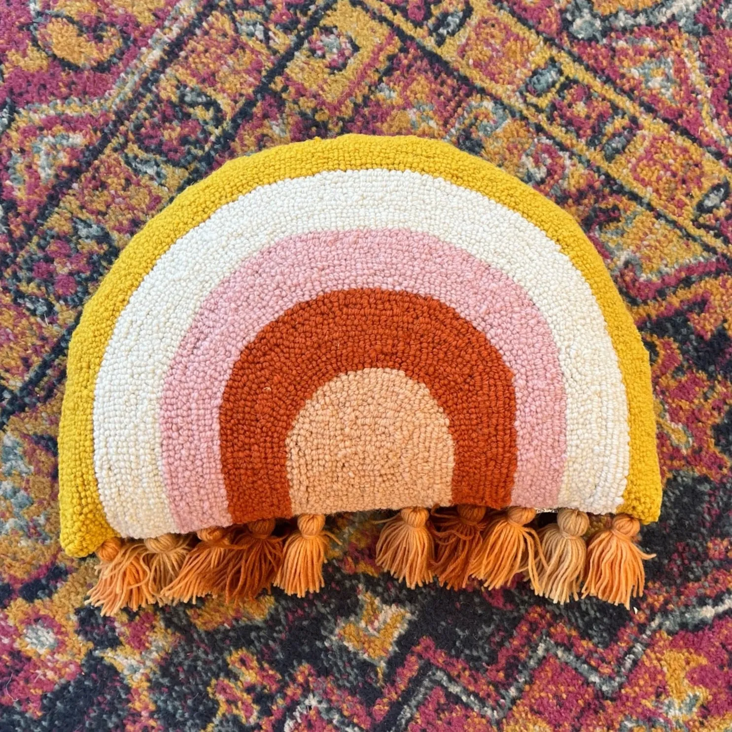 Pink and Yellow Rainbow Throw Pillow