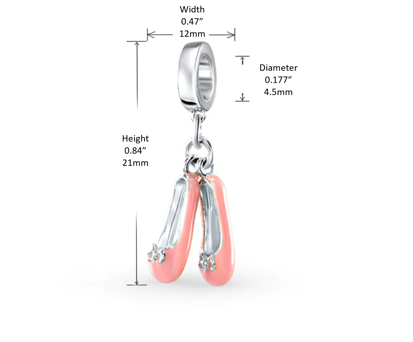 Pink Ballet Slipper Dangle Charm 925 Sterling Silver