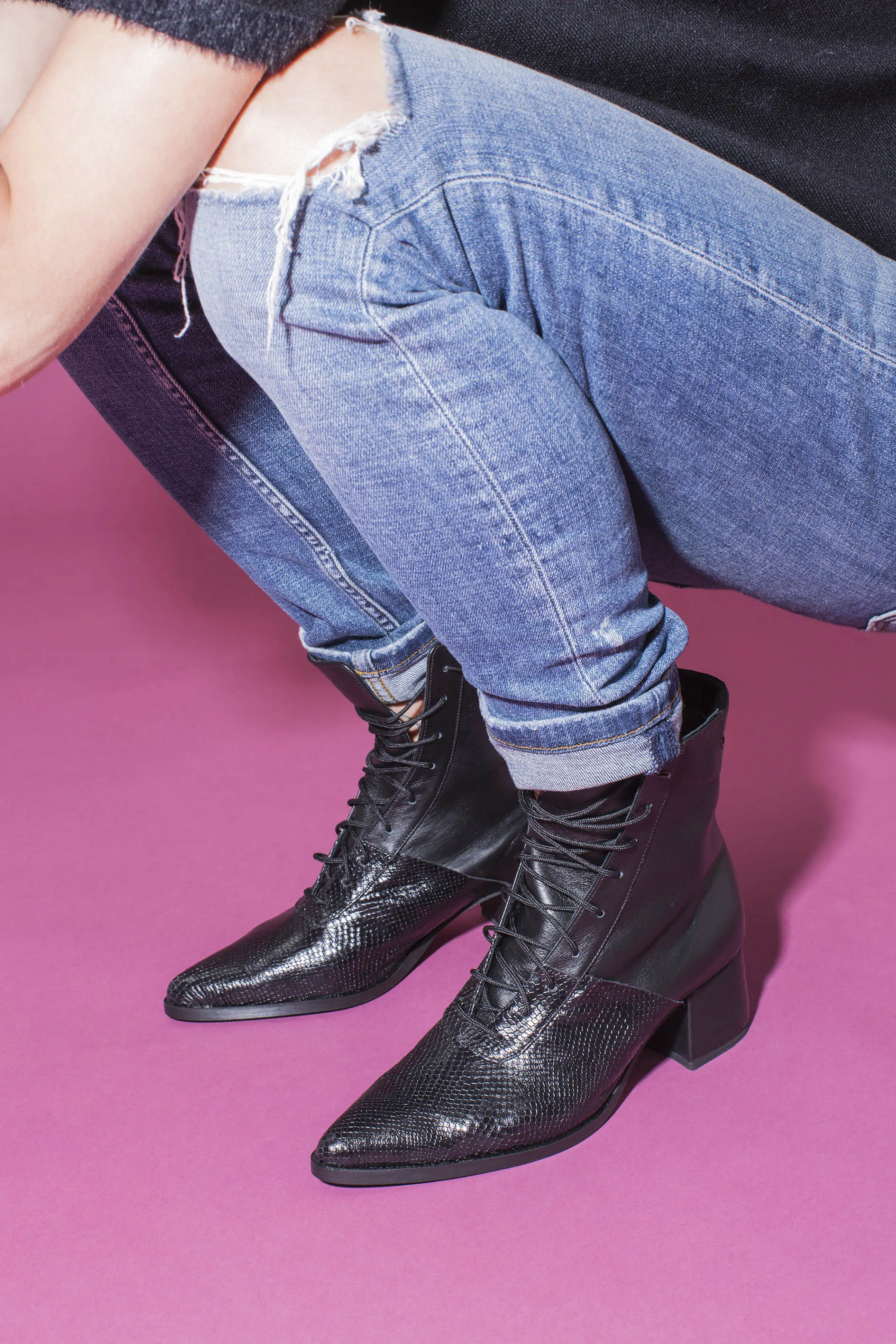 Quartz - Black Lace Up Boots