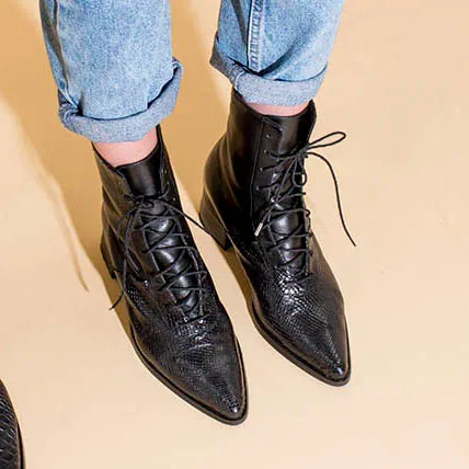 Quartz - Black Lace Up Boots