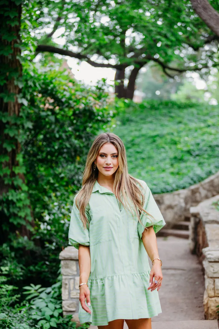 Stripe Pocket Ruffle Dress