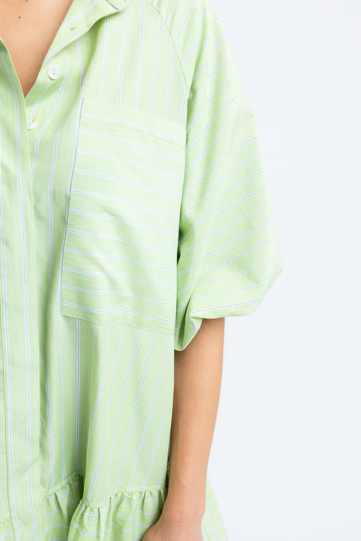 Stripe Pocket Ruffle Dress