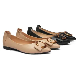 Women Leather Buckle Pointed Toe Ballet Flats Pari
