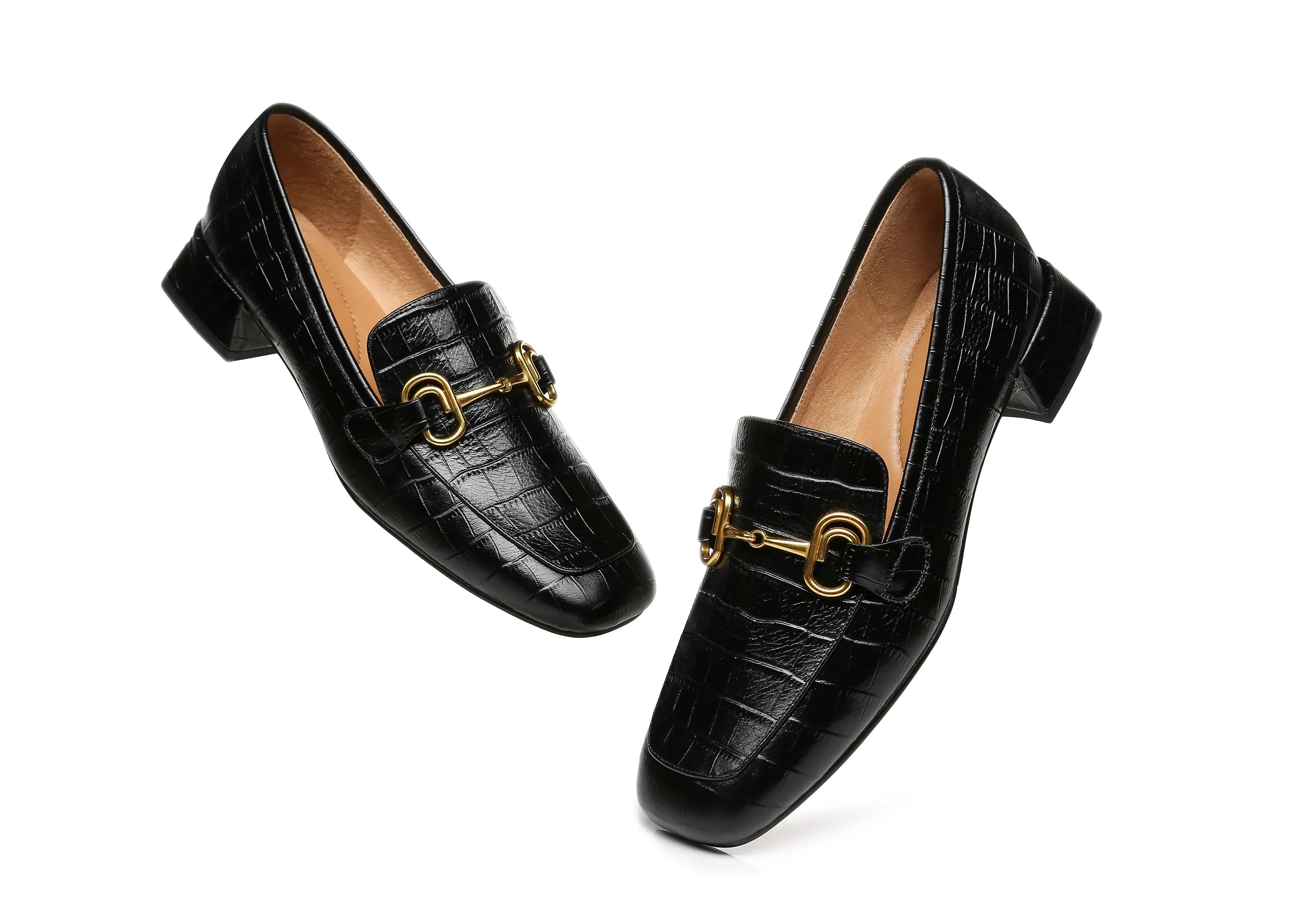Women Leather Low Block Heels Lorna
