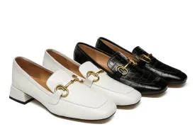 Women Leather Low Block Heels Lorna