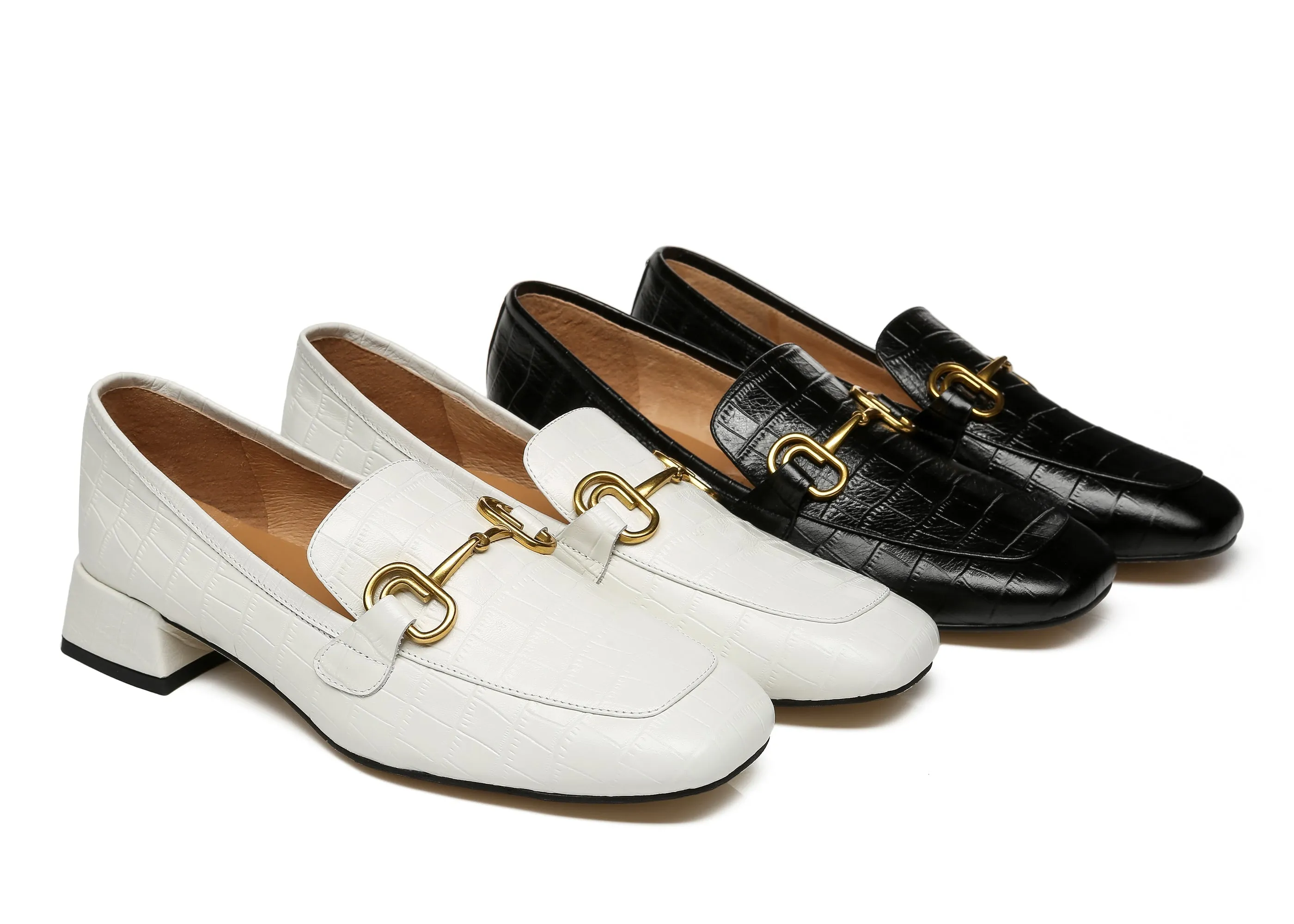 Women Leather Low Block Heels Lorna