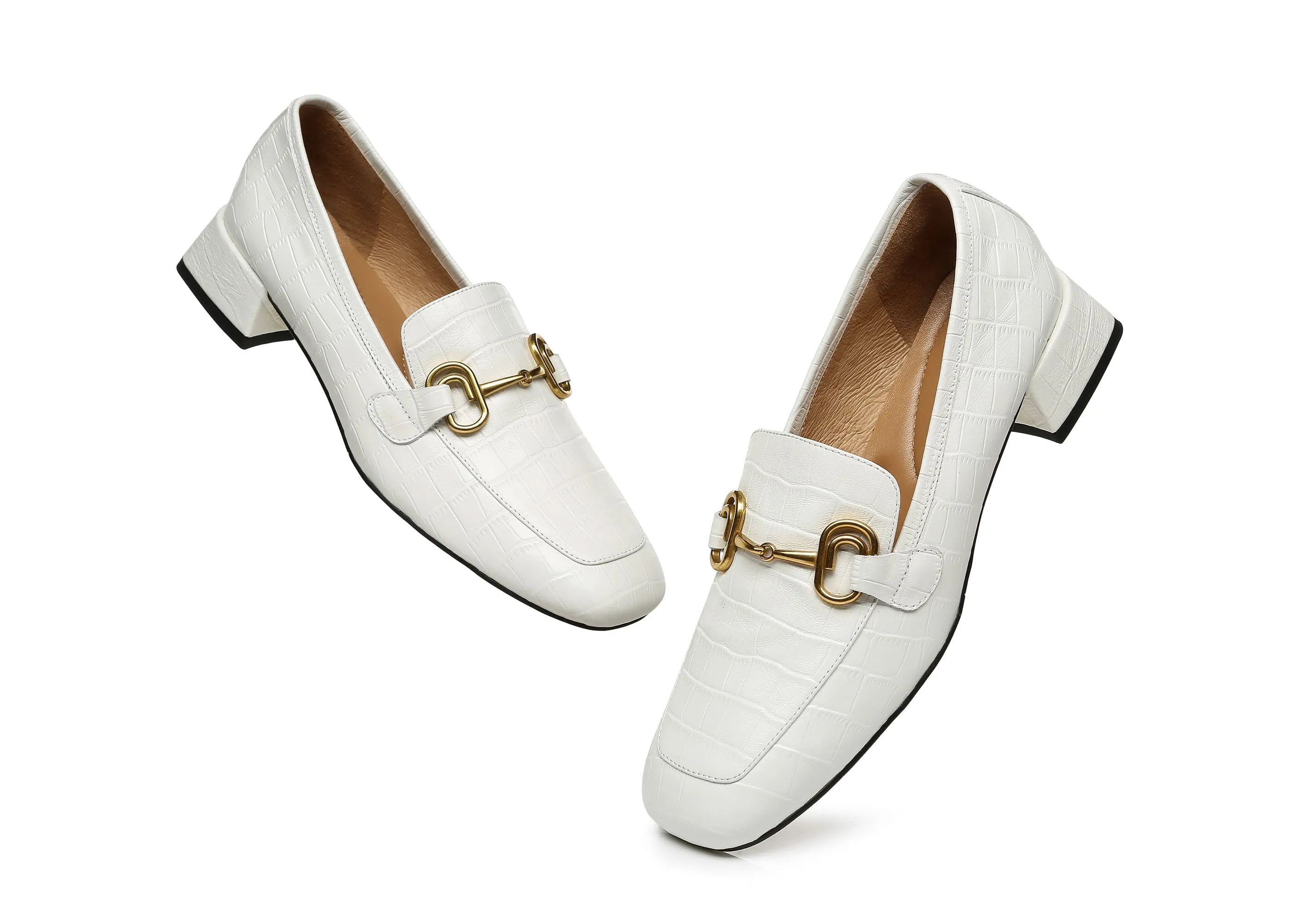 Women Leather Low Block Heels Lorna