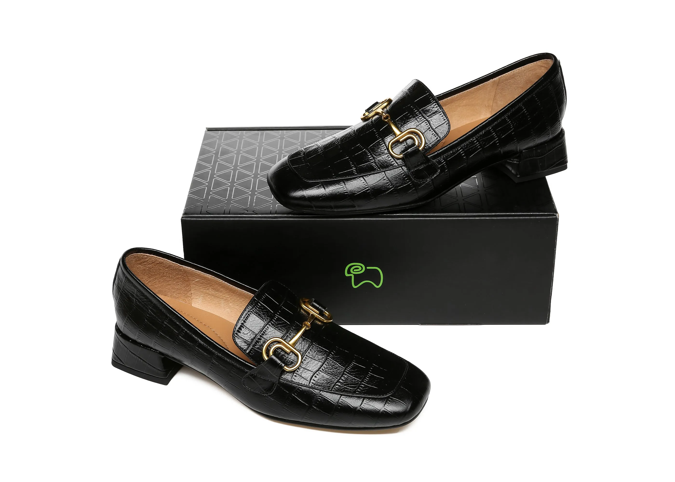 Women Leather Low Block Heels Lorna