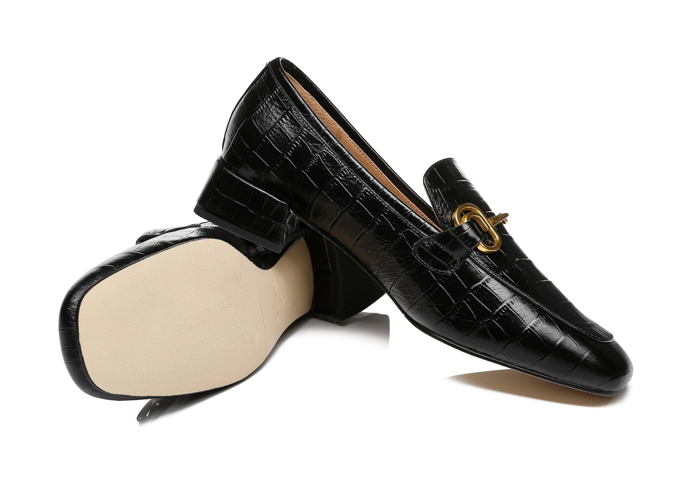 Women Leather Low Block Heels Lorna