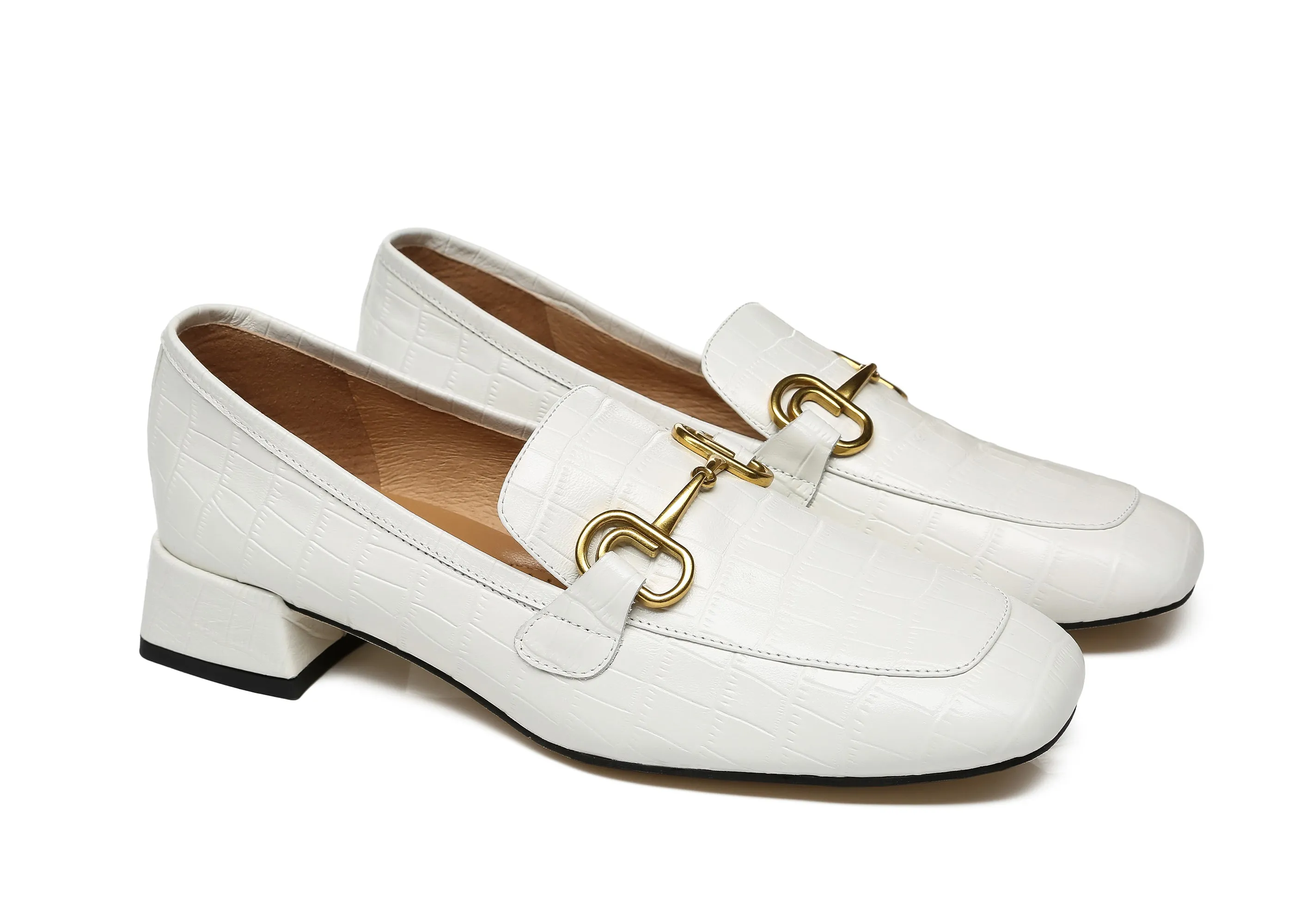 Women Leather Low Block Heels Lorna