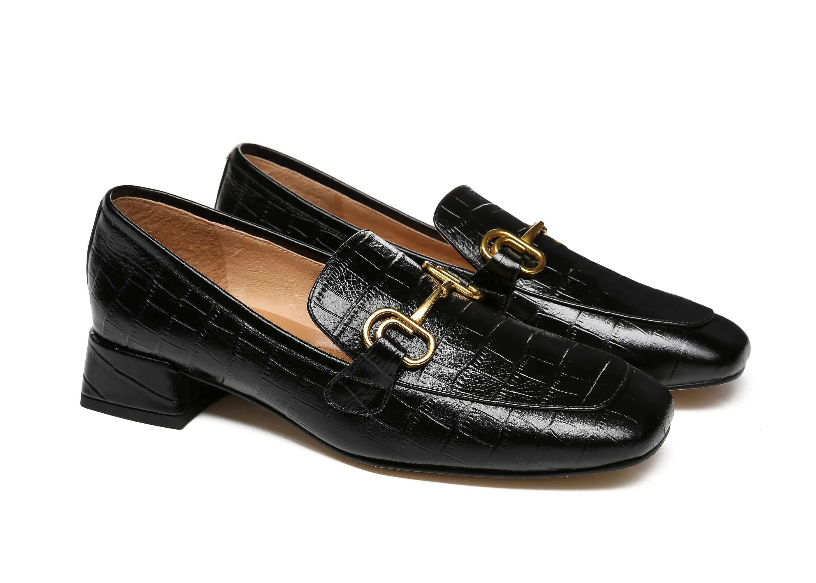 Women Leather Low Block Heels Lorna