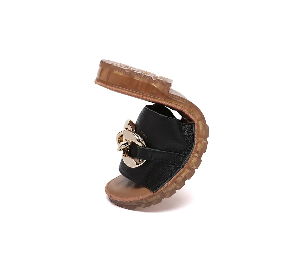 Women Leather Metal Ultra Soft Flat Slides Jianna