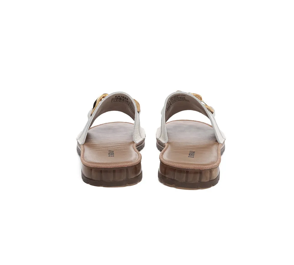 Women Leather Metal Ultra Soft Flat Slides Jianna